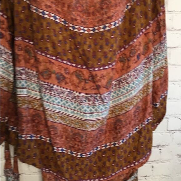 Beach lunch lounge Off Shoulder Rust Print Blouse Boho - Picture 3 of 10